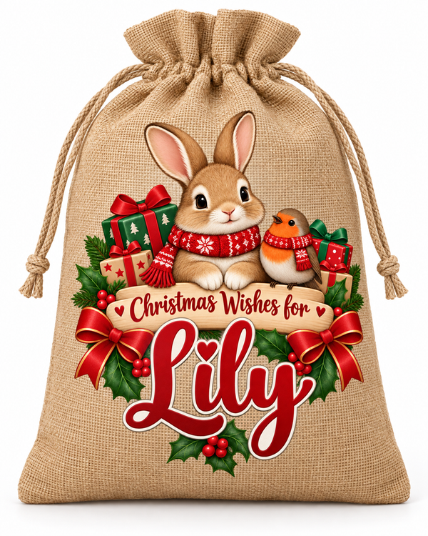 Personalised Christmas Wishes Lily Santa Sack XL EXTRA LARGE Custom Name white background mockup