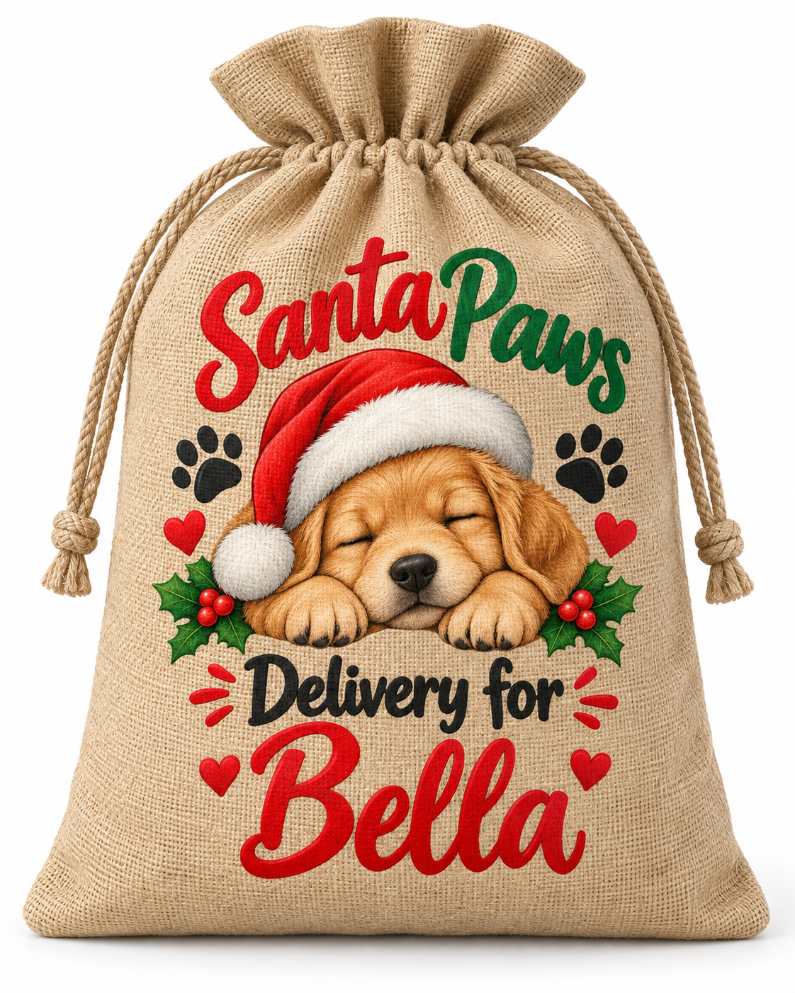 Personalised Santa Paws Bella Santa Sack XL EXTRA LARGE Custom Name white background mockup