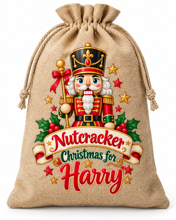 Personalised Nutcracker Harry Santa Sack XL EXTRA LARGE Custom Name white background mockup