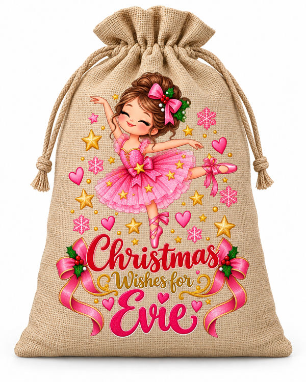 Personalised Christmas Ballerina Evie Santa Sack XL EXTRA LARGE Custom Name white background mockup
