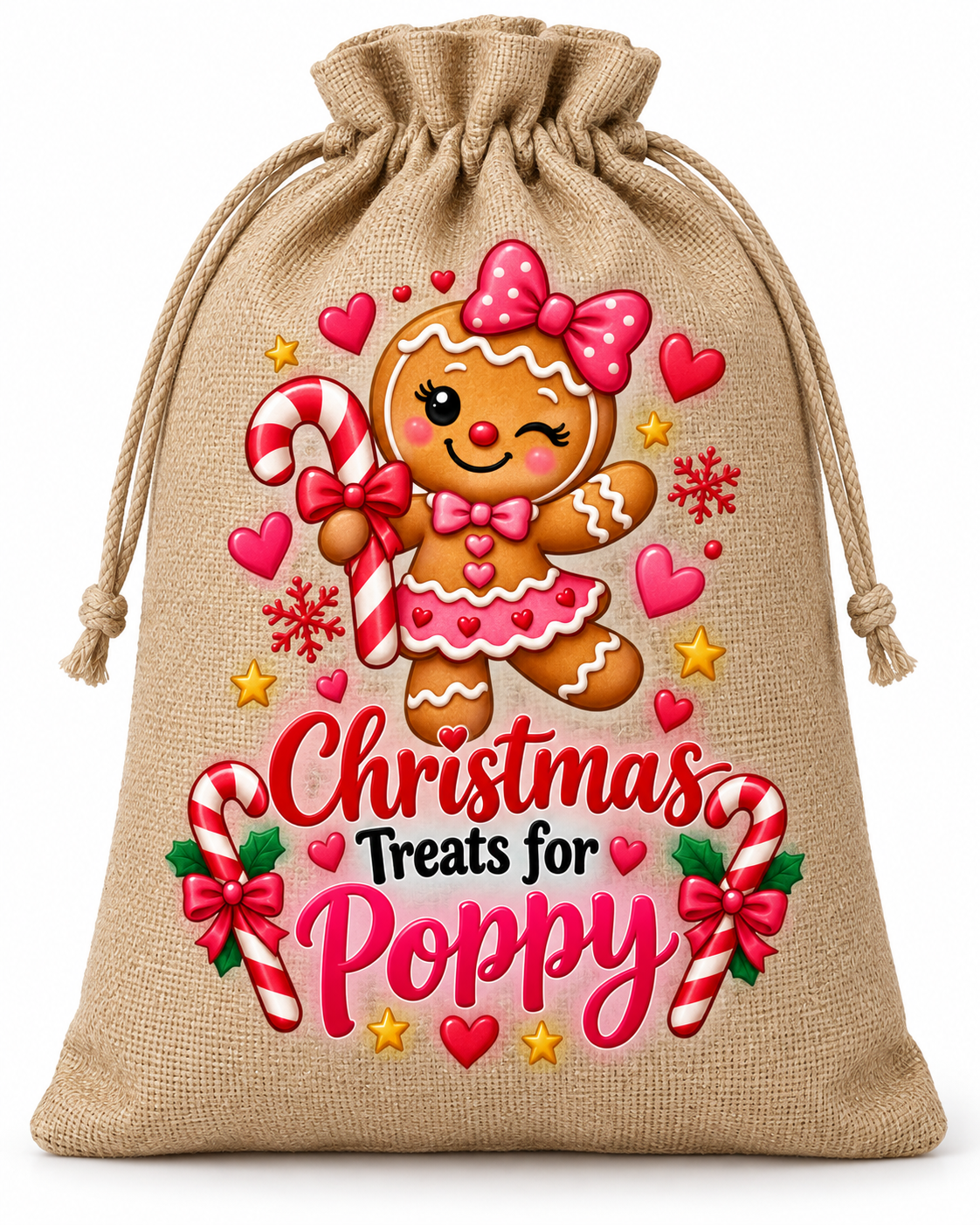 Personalised Christmas Treats Poppy Santa Sack XL EXTRA LARGE Custom Name white background mockup
