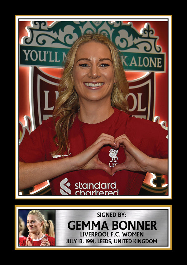 Gemma Bonner Printed Signature Poster Print – Liverpool FC Women’s Captain Tribute Wall Art with Signature & “You’ll Never Walk Alone” – Reproduction Print