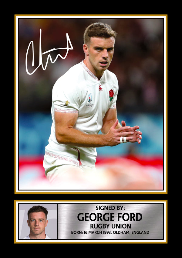 George Ford England Rugby Printed Signature Poster – Style Wall Art Print – England Rugby Union Fly Half Gift – Sports Fan Decor – Reproduction Print