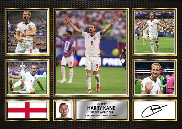 Harry Kane England Football Poster Print – 2026 World Cup Signature Style Landscape Wall Art– England Soccer Fan Gift