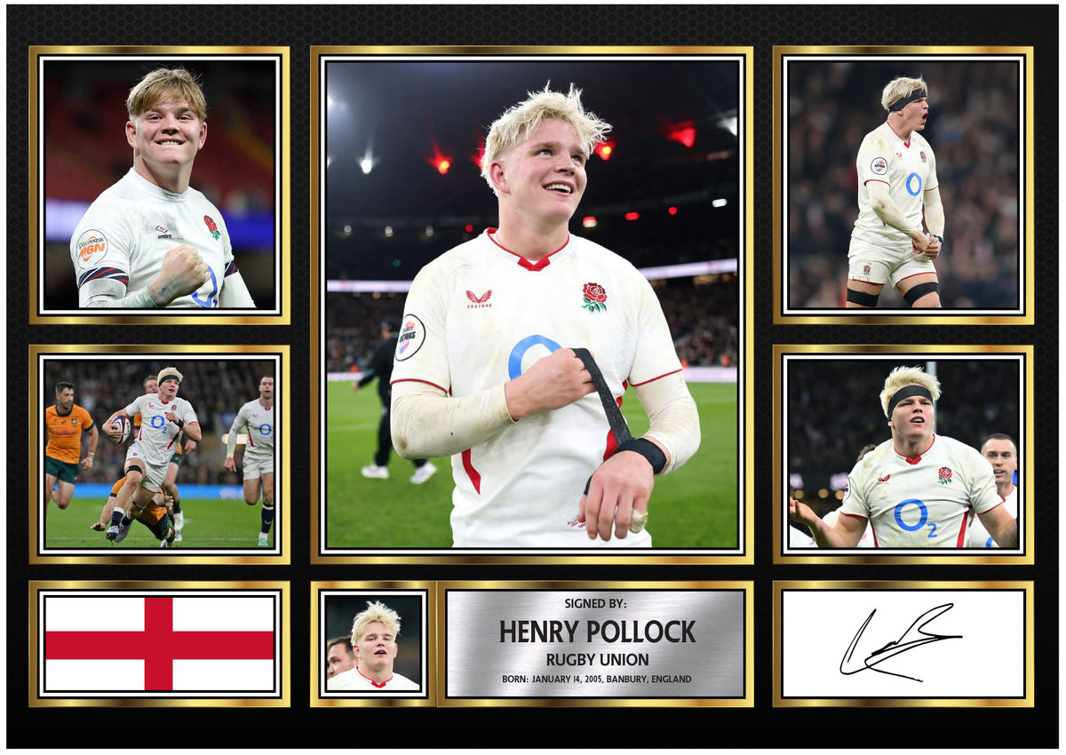 Henry Pollock England Rugby Poster – Printed Signature Wall Art – England Rugby Union Rising Star Collage – Six Nations Rugby Fan Gift Decor – Henry Pollock England Rugby Poster