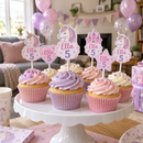 Personalised cupcake toppers with the name Ella on cupcakes at a 5th birthday party
