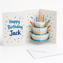 Personalised pop-up 3D birthday card for Jack with a die-cut cake and envelope
