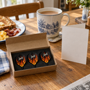 Personalised dart flights gift box on a Father's Day breakfast table