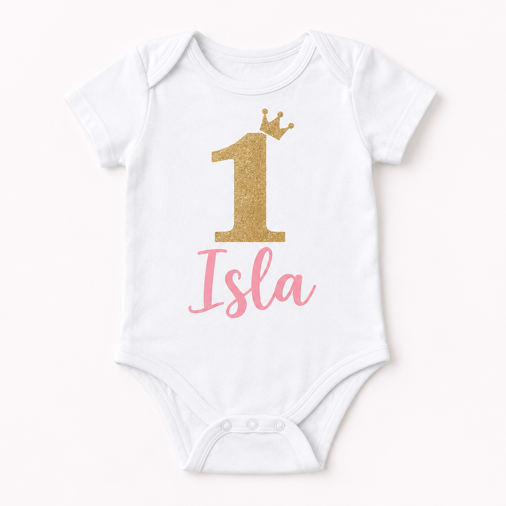 Personalised Cake Smash Outfit – First Birthday Photo Shoot Outfit with Name – 12–18 Months – Personalised cake smash outfit with the name Isla and a number 1