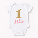 Personalised cake smash outfit with the name Isla and a number 1