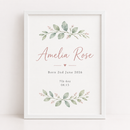 Personalised birth announcement print for Amelia Rose with date, weight and time