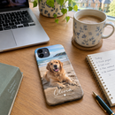 Personalised photo phone case on a home office desk