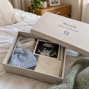 Personalised baby keepsake box for Noah filled with first mementoes