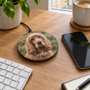 Personalised wireless charging pad on an office desk