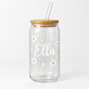 Personalised glass can cup with the name Ella on a white background