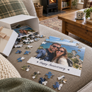Personalised photo card jigsaw with an anniversary message being unboxed as a gift