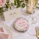 Personalised compact mirror bridesmaid gift on a wedding table