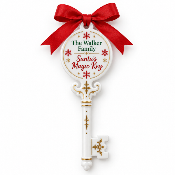 Personalised Santa's magic key printed with The Walker Family and a red ribbon