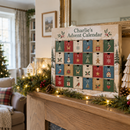 Personalised advent calendar on a festive mantelpiece
