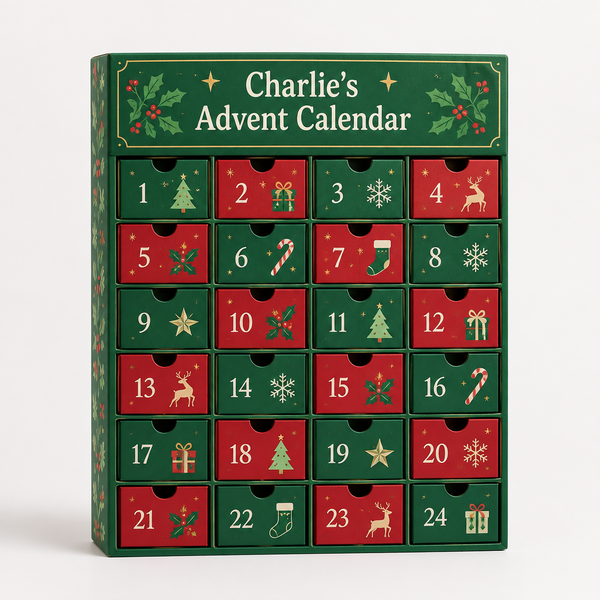 Personalised Fill-Your-Own Advent Calendar – personalised advent calendar with 24 drawers for Charlie