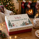 Personalised Christmas Eve box for Lily by a fireplace with stockings