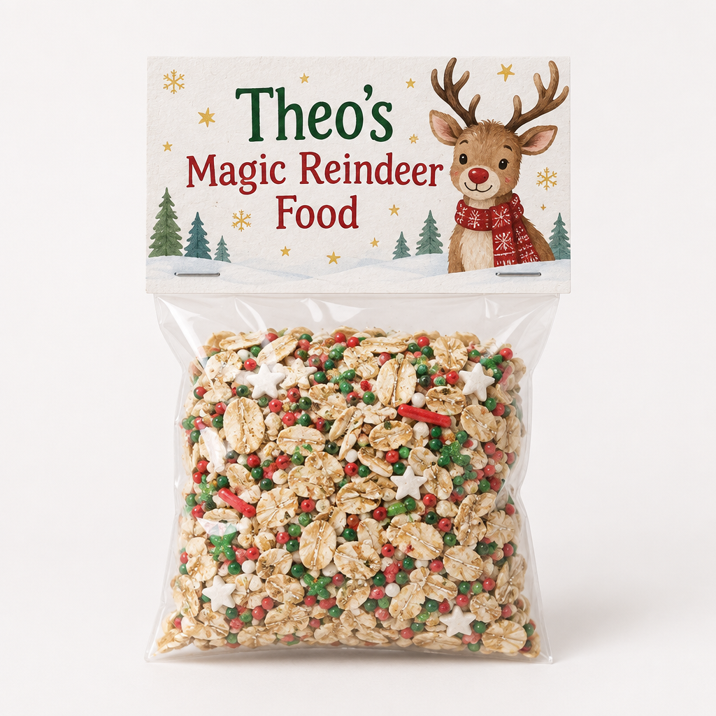 Personalised Reindeer Food Bag with Child's Name – Christmas Eve Tradition – Single or Pack of 10 – Personalised reindeer food bag with Theo's name