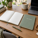 Personalised A5 notebook on an office desk