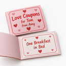 Personalised love coupon book printed with Tom and Amy on the cover