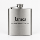 Personalised hip flask with the name James on a white background