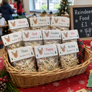Pack of personalised reindeer food bags at a Christmas fair