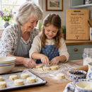 Family baking with a personalised bamboo chopping board recipe gift
