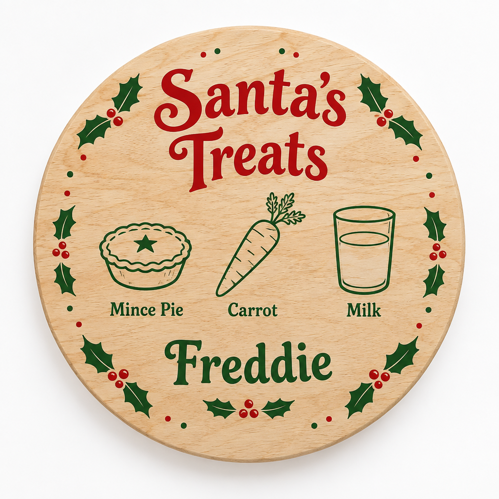 Personalised Christmas Eve Wooden Board – Santa Treat Plate with Child's Name – 30 cm – Personalised Christmas Eve wooden board with the name Freddie
