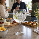 Personalised gin balloon glass with the name Sophie on a kitchen island at a get-together