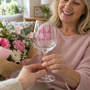 Personalised wine glass with the name Mum given as a Mother's Day gift
