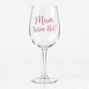 Personalised wine glass with the name Mum on a white background