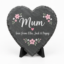 Personalised Mum slate heart printed with the names Ella, Jack and Poppy