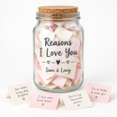 Personalised reasons I love you jar printed with Sam & Lucy and filled with notes