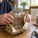 Personalised pint glass with the name Dad unwrapped as a Father's Day present