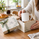 Mug gift box being opened to reveal a mug