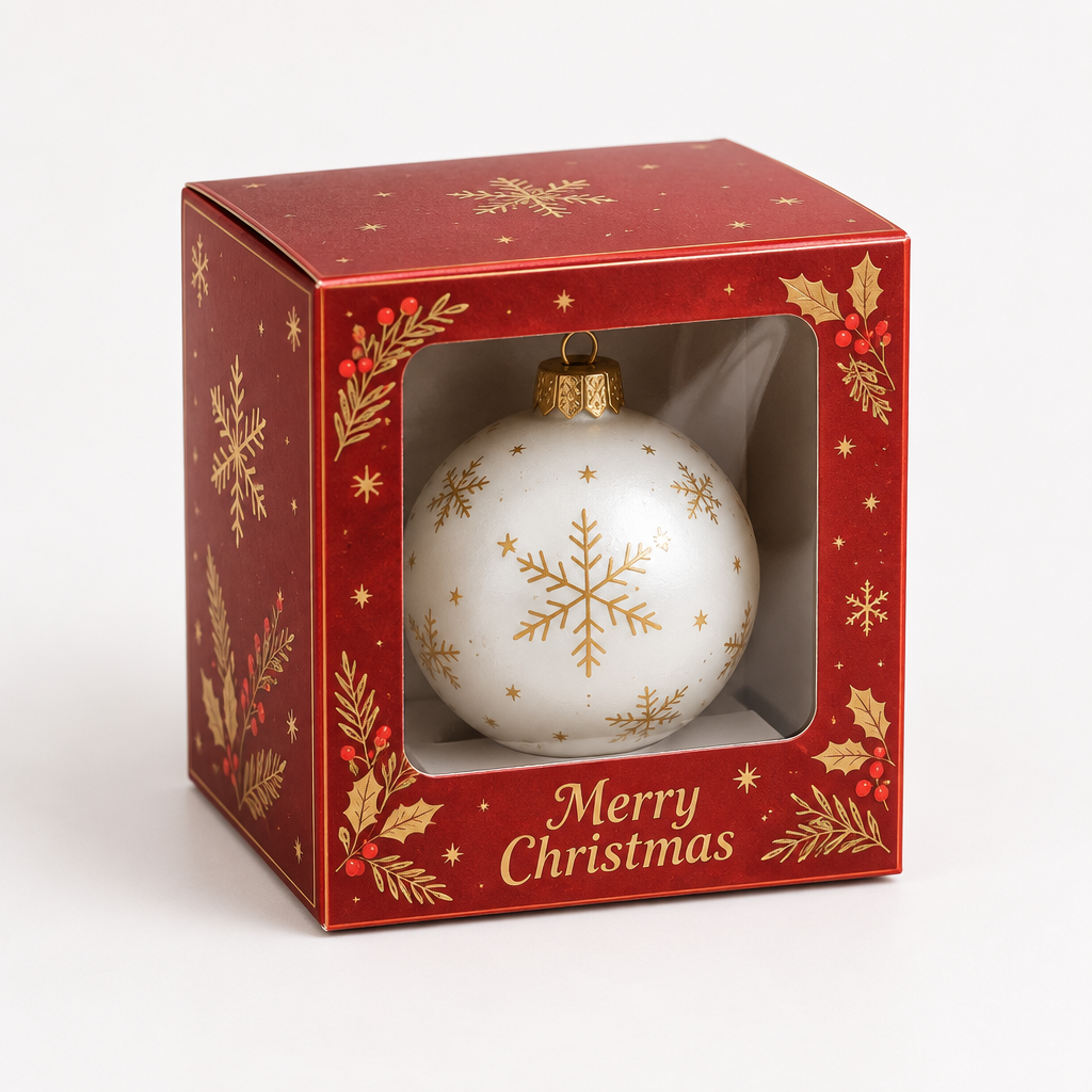 Bauble Gift Box Add-On – Printed Christmas Bauble Presentation Box – Gift Ready – Bauble gift box printed with Merry Christmas holding a bauble