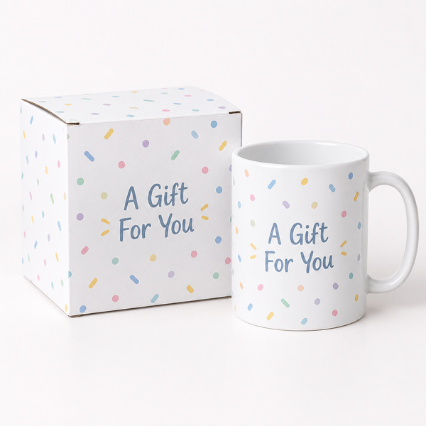 Mug Gift Box Add-On – mug gift box printed with A Gift For You beside a mug