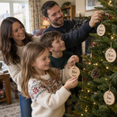 Family hanging personalised wooden tree decorations