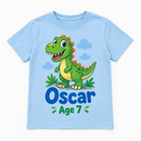 Personalised kids t-shirt printed with a child's name, age and design