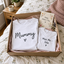 Personalised Mummy and Me matching t-shirts folded in a gift box