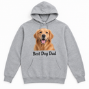 Personalised adult hoodie in grey printed with a dog photo and the text Best Dog Dad