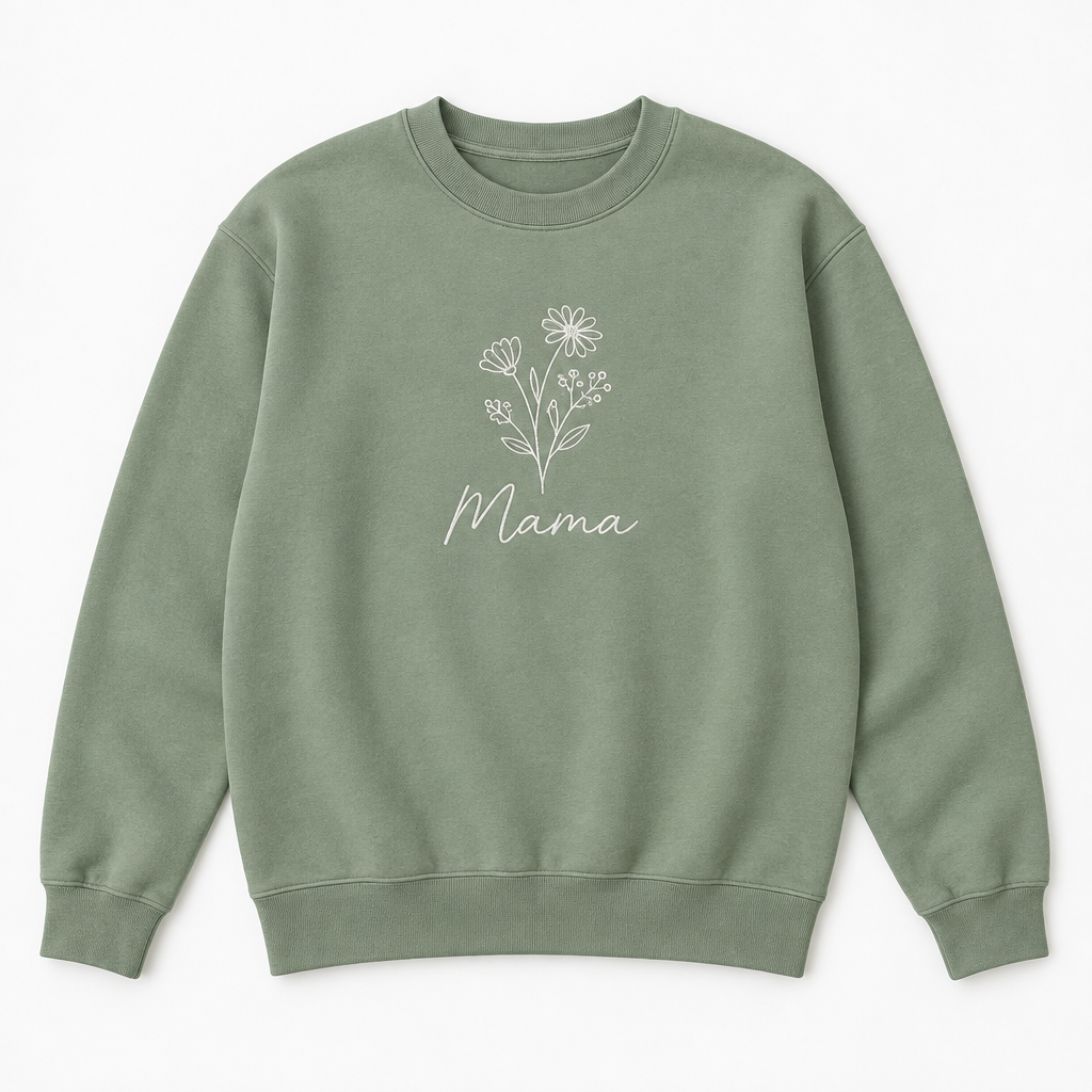 Personalised Sweatshirt – Custom Design or Text – Unisex Sizes S to XL – Personalised sweatshirt in sage green printed with the text Mama