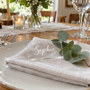 Personalised acrylic place name Sophie on a wedding table napkin