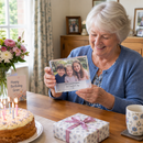 Grandmother receiving a personalised acrylic photo block gift