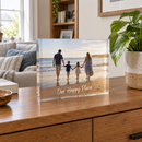 Personalised acrylic photo block on a living room sideboard