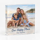 Personalised acrylic photo block with a family photo and message